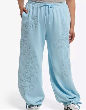 Hot Topic Light Blue Cross Wide Leg Lounge Pants Plus size 1 Nwt